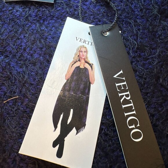 Vertigo Plaid Fuzzy Cardigan Womens Open Front Tweed Wrap Cape Boho Fringe Trim - Picture 14 of 16